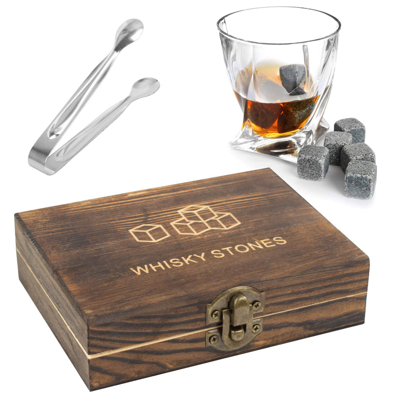 Whiskey Stones Gift Set - 9PC Whiskey Stones in Luxury Wooden Gift Box - Gifts for Men - Keep Bourbon Whiskey Scotch Whiskey Chilled - Perfect for Christmas Stocking Filler Birthday - By TRIXES