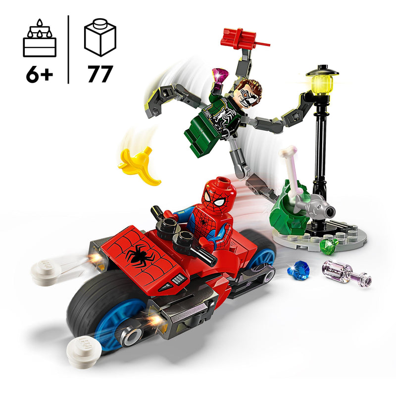 LEGO Marvel War Machine Mech Armour, Buildable Toy Action Figure for Kids with 3 Stud Shooters & Marvel Motorcycle Chase: Spider-Man vs. Doc Ock, Motorbike Building Toy for Kids