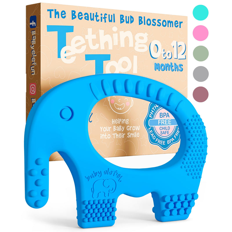 BABY ELEFUN Cute Baby Boy Gift - BPA Free Silicone Teething Ring - Effective & Easy to Hold Teether - Elephant Teething Rings - Teethers Best for Babies 3 4 6 12 Months, Infants, Baby Shower Gifts - Gift Guide