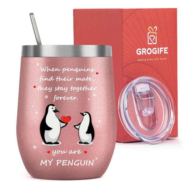 Gifts for Her, Secret Santa Gifts for Her, Penguin Christmas Gifts Ideas for Girlfriend Wife Women, Cute Romantic Birthday Presents Anniversary, Xmas Stocking Fillers, Insulated Coffee Cup 350ml