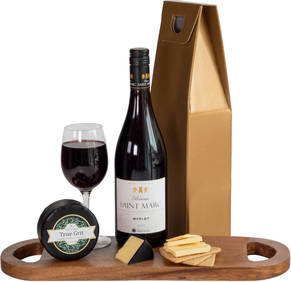 InterHamper | Wine and Cheese Truckle Hamper presented in a Gold Gift Box