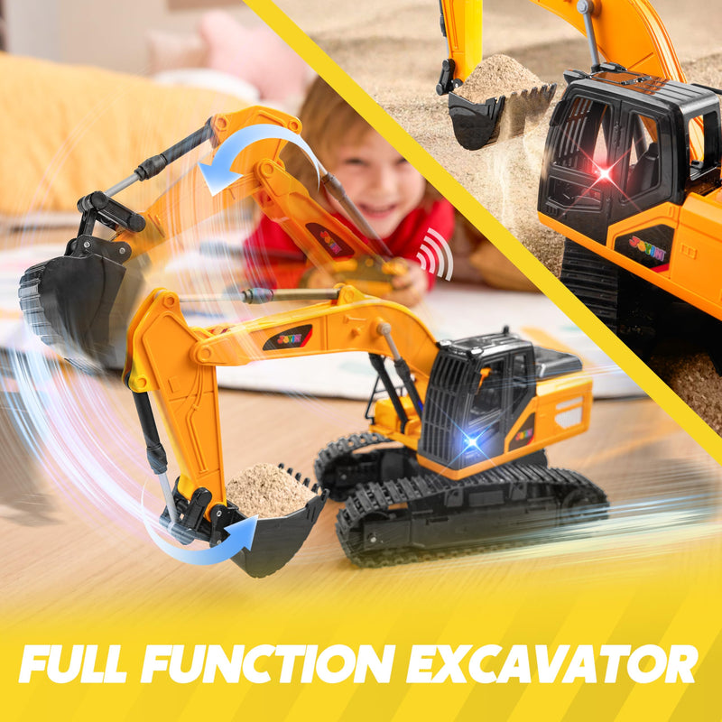 JOYIN Remote Control Excavator RC Digger Tractor Toys for Boys, 2.4Ghz RC Excavator Toy with Light, Construction Vehicles Toys Car for Boys 3 4 5 6 7 8-12 Year Old Kids, Birthday Gift Boy Age 3 4 5 6 - Gift Guide