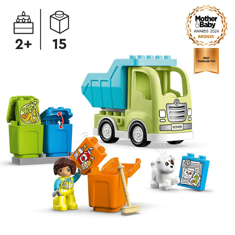 LEGO DUPLO Town Recycling Truck Bin Lorry Toy, Learning and Colour Sorting Toys for 2+ Year old Toddlers and Kids, Develop Fine Motor Skills Set 10987