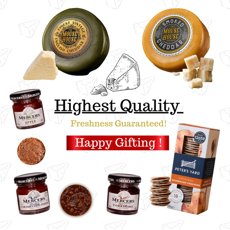 Cheese Hamper Gift Set Including Smoked Cheeder & English Chedder 200g Truckles With Sourdough Crackers & Chutney Varieties | Cheese Lovers Gift - Gift Guide