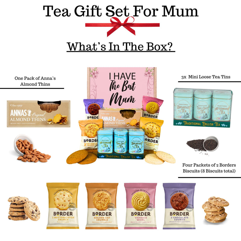 Tea Gift Set Hamper For Mum | Luxury Mummy Gifts For Women Including Afternoon, Breakfast & Earl Grey Tea With Border Biscuits & Almond Thins | Ideal Mum Gift - Gift Guide