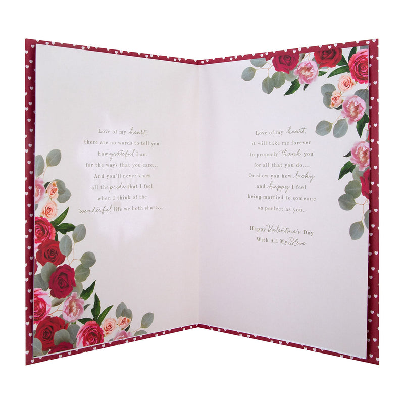 Hallmark Wife Valentines Card, Luxury Valentines Card, Traditional Floral Wreath Design, Boxed Valentines Day Card, White, Red