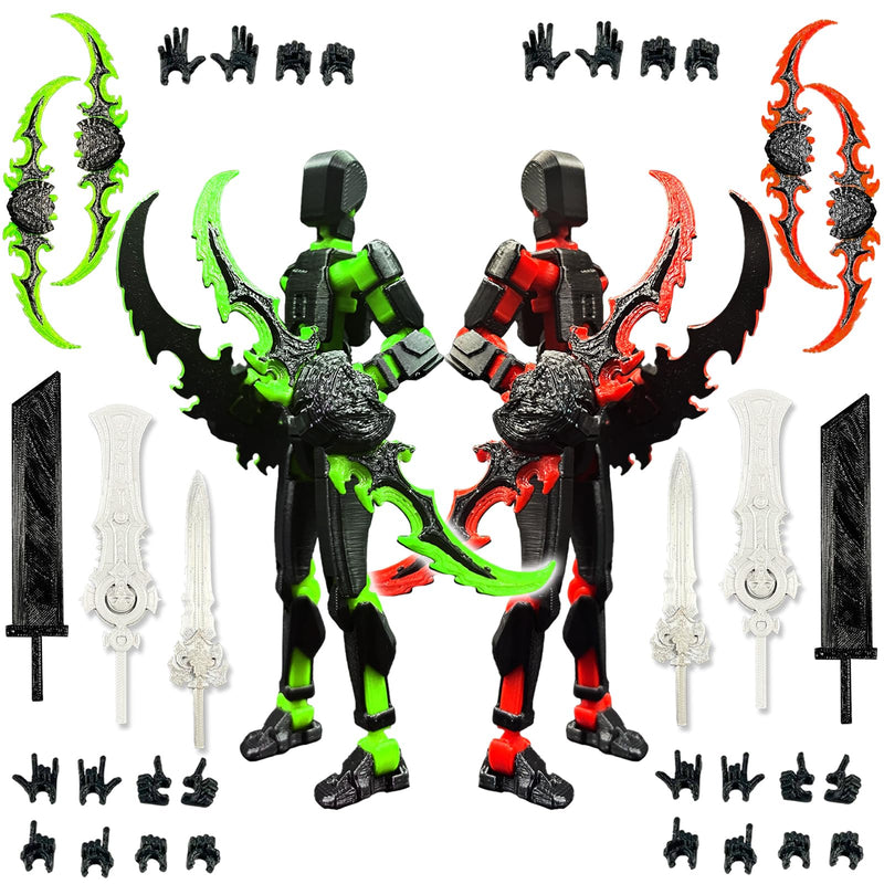 T13 Action Figure Set (Assembly Completed), 3D Printed Multi-Jointed Movable Titan 13 Lucky Dummy 13 Mobile Robot, Nova 13 Action Figures Desktop Decorations for Game Lovers Toy (Black Green Red)