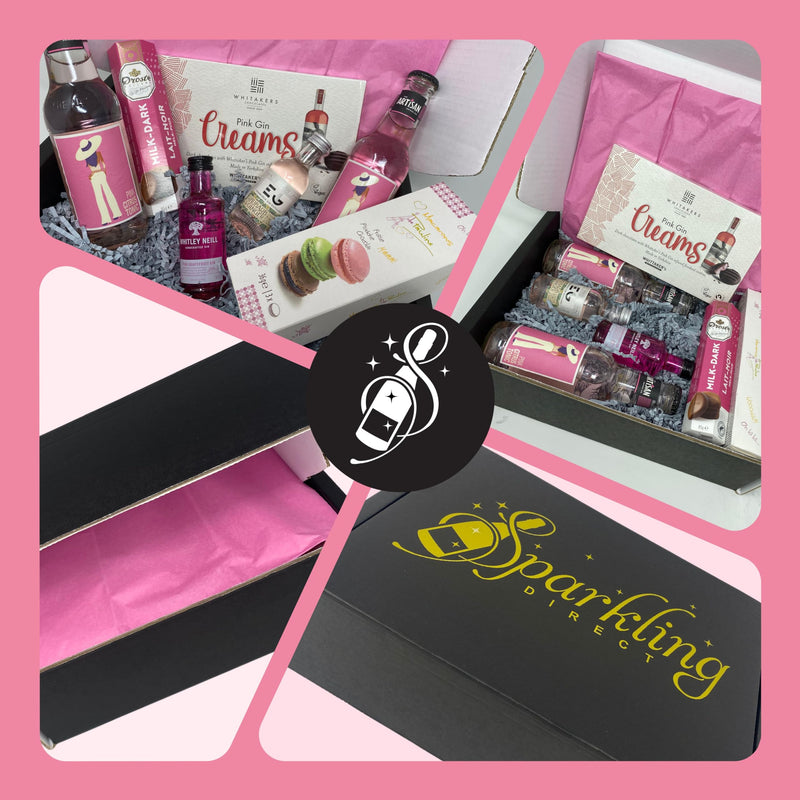 Pink Gin Gift Set - Gin Gifts for Women, Gin and Tonic Birthday Gifts for Her with Chocolate - Boxed Hamper Presents for Best Friend and Gin Lovers