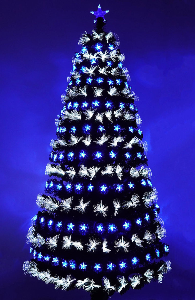 Asinse 6ft Fiber Optic Artificial Christmas Tree, 250 Blue&White LED Lights, Pre-Lit Xmas Tree with 110 Transparent Stars, Metal Stand (6FT/180CM, Type 3) - Gift Guide