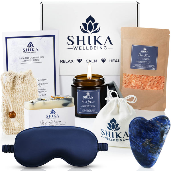 Shika Wellbeing Pure Bliss Relaxation Aromatherapy – Self Care Pamper Gift Set – Christmas, Birthday, Maternity Gifts – Pampering and Relaxation to Help Sleep and De-Stress – Bath and Shower Sets