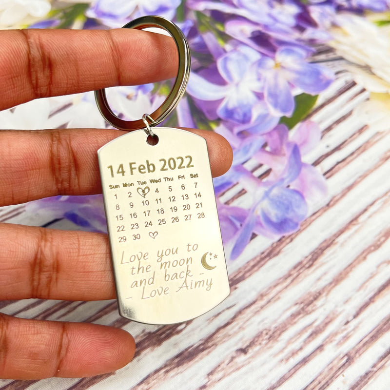 Eliphs Personalised Photo Engraved Keyring Fathers Mum Dad Keychain from Daughter Son Custom Photo Keychain Birthday First Father Mother Gifts Baby Keepsakes(Calander) - Gift Guide