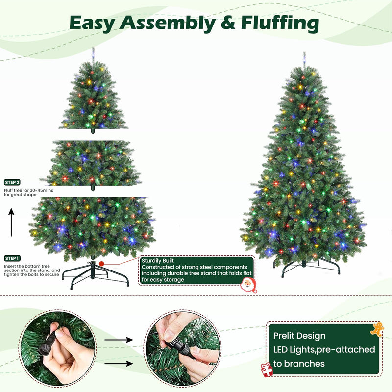 SHareconn 6FT Pre-Lit Artificial Christmas Tree with 330 Warm White & Multicolor LED Lights, 8 Light Modes, Xmas Tree with 1018 PE & PVC Branch Tips, Metal Stand, Easy Assembly and Foldable - Gift Guide