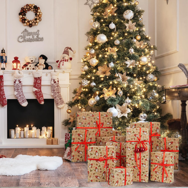 44cm×15M Christmas Wrapping Paper Roll,Recyclable Kraft Wrapping Paper Printed with Santa Claus for Birthday Xmas Party Gift Boxes Present Decorations - Gift Guide