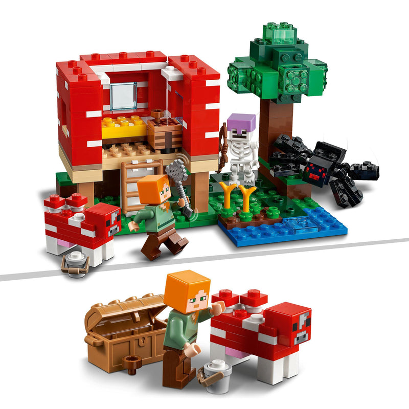 LEGO Minecraft The Mushroom House Set, Building Toy for Kids Age 8 plus, Gift Idea with Alex, Mooshroom & Spider Jockey Figures 21179