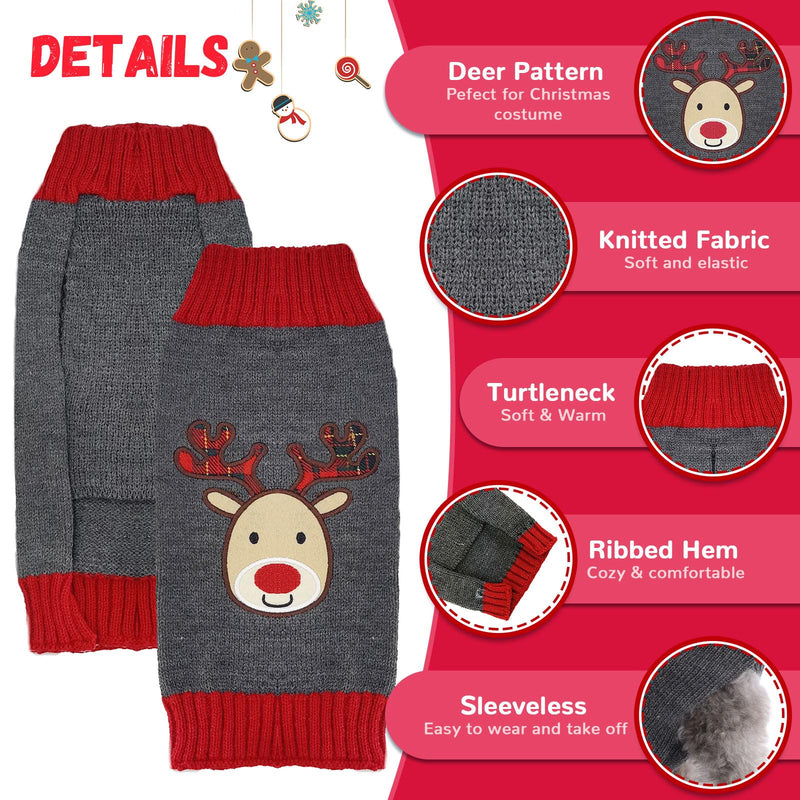 ABRRLO Dog Christmas Jumper Outfits Grey Reindeer Ugly Xmas Pet Sweater Puppy Cat Holiday Costume New Year Clothes Gift for Small Medium Large Dogs (Grey Reindeer,L) - Gift Guide