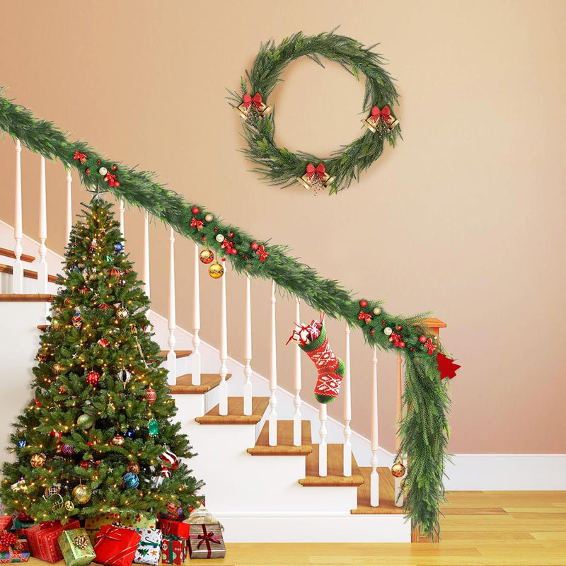 Christmas Garlands Norfolk Pine Garland Real Touch Artificial Faux Greenery Garland Mantle,Christmas Greenery Christmas Tree Garland Decorations for Holiday Indoor Outdoor Decor (9FT) - Gift Guide