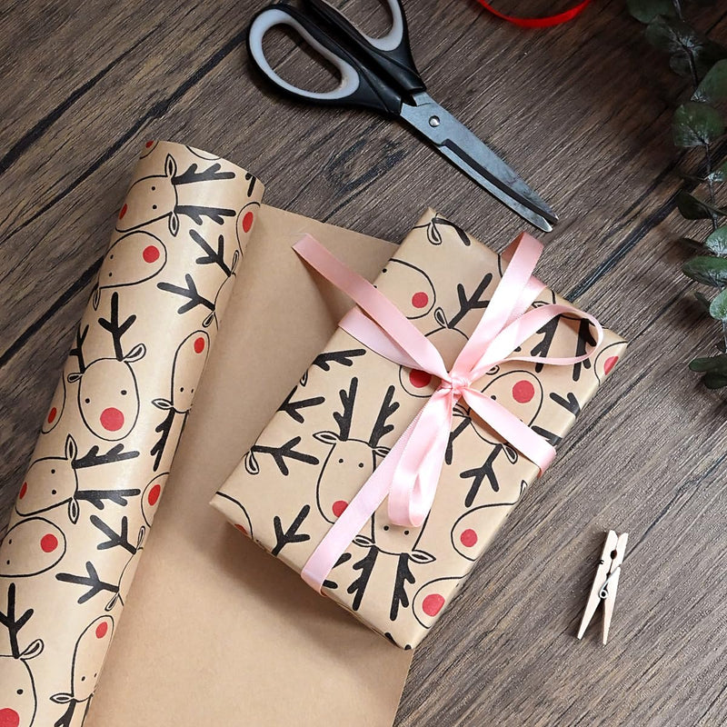 43cm *15m Christmas Wrapping Paper Roll,Topeedy Recyclable Brown Gift Wrapping Paper With Elk for Xmas Party Gifts, Birthday,Graduation,ECO-friendly Present Decorations-Elk head - Gift Guide