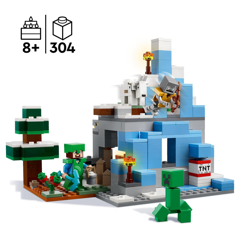 LEGO Minecraft The Frozen Peaks, Cave Mountain Set with Steve, Creeper, Goat Figures & Accessories, Icy Biome Toy for Kids Age 8 Plus Years Old 21243