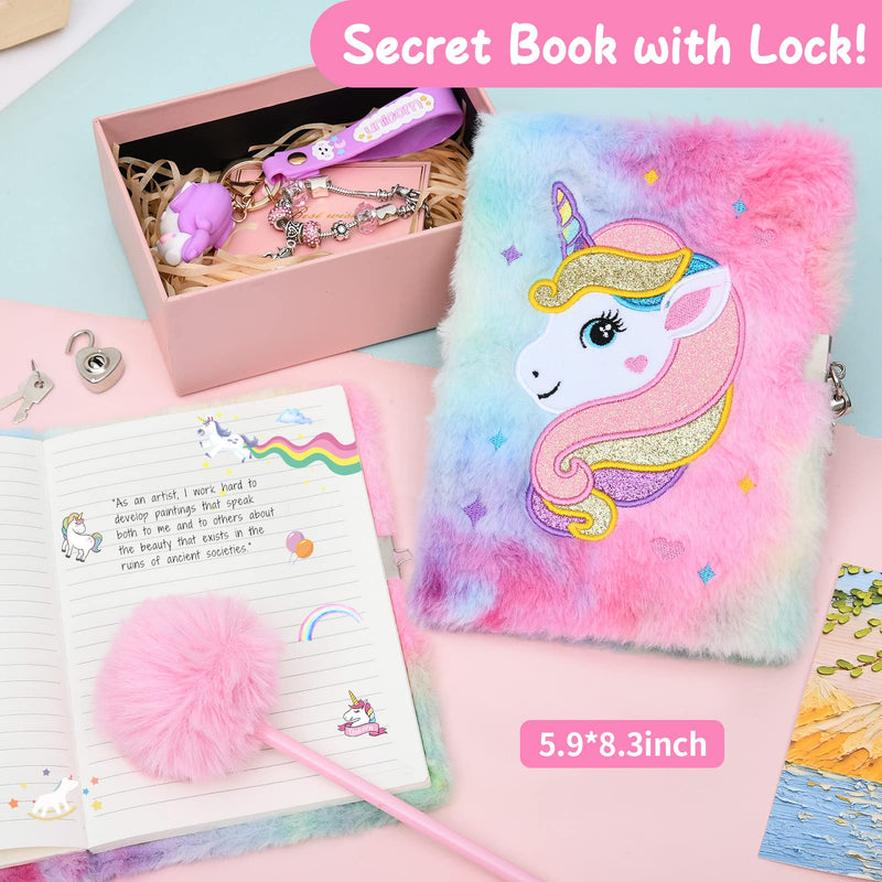 Latocos Unicorn Gifts for Girls Age 4 5 6 7 8 with Light Up Star Throw Pillow Plush Diary with Locks Pen Eye Mask Headband Water Bottle Bracelet Unicorn Toys Kids Birthday Christmas Stocking Fillers - Gift Guide