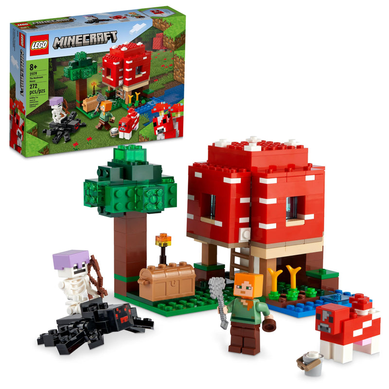 LEGO Minecraft The Mushroom House Set, Building Toy for Kids Age 8 plus, Gift Idea with Alex, Mooshroom & Spider Jockey Figures 21179