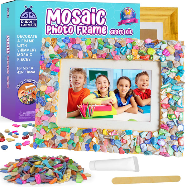 PURPLE LADYBUG Decorate Your Own Mosaic Photo Frame Craft Kits for Kids Age 6+ - Great 7 Year Old Girl Gifts, Arts & Crafts for Kids Ages 6 7 9 10+ - Gifts for 8 Year Old Girls - Girls Christmas Gifts - Gift Guide