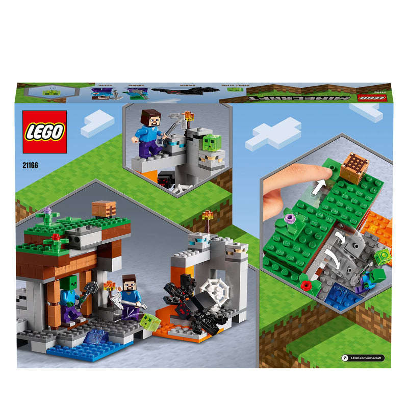 LEGO Minecraft The Abandoned Mine Building Toy, Zombie Cave with Slime, Steve & Spider Figures, Gift idea for Kids, Boys and Girls Age 7 plus 21166