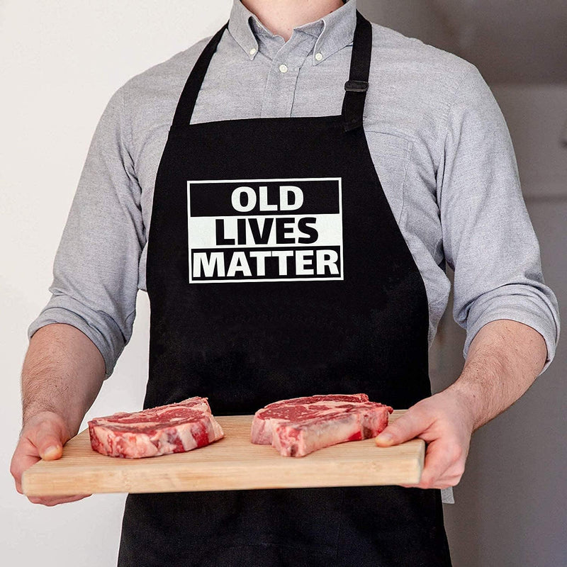 APRONPANDA Old Lives Matter Kitchen Aprons - Funny Christmas Gifts Birthday or Retirement Gifts for Mom, Dad, Grandpa, Grandma - 50th 60th 70th Birthday Gifts for Men Women