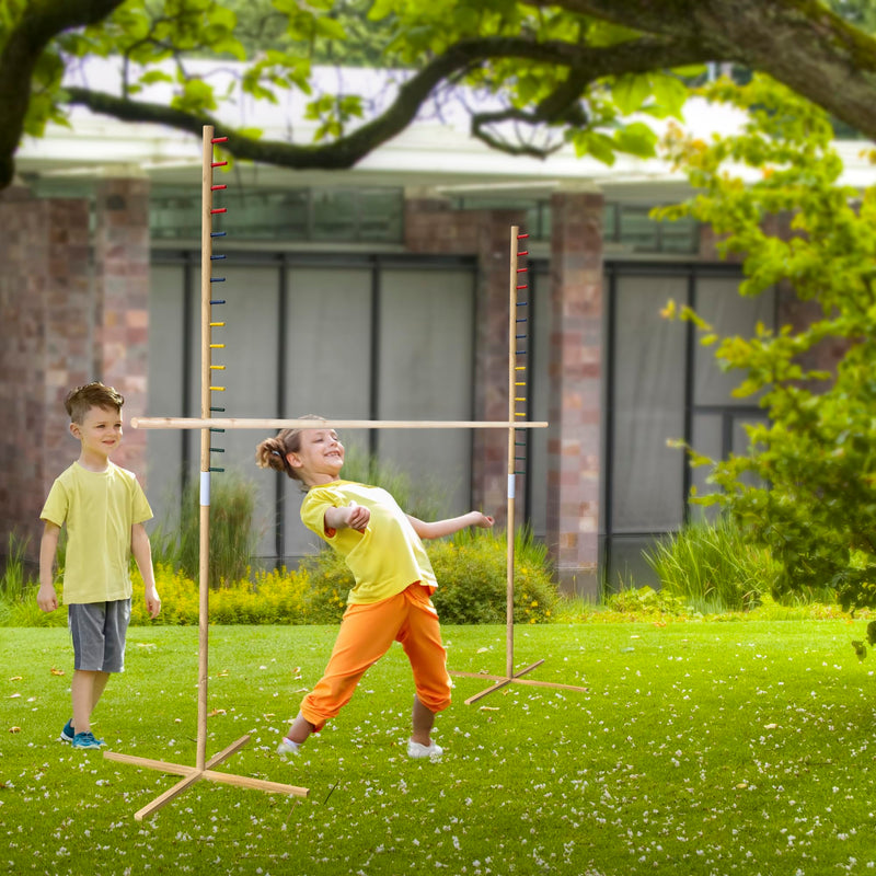 VORVIL Hawaiian Limbo Game for Kids and Adults with Wooden Frame, Stick and Pegs, Carry Bag, and Wood Paint Markers for Party, Luau, Tailgating, and Backyard Play