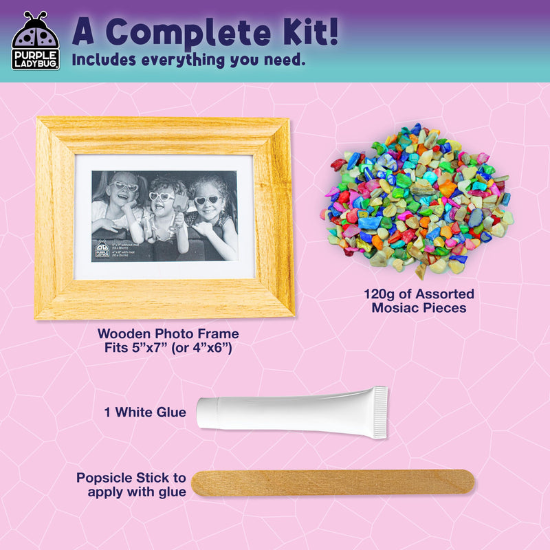 PURPLE LADYBUG Decorate Your Own Mosaic Photo Frame Craft Kits for Kids Age 6+ - Great 7 Year Old Girl Gifts, Arts & Crafts for Kids Ages 6 7 9 10+ - Gifts for 8 Year Old Girls - Girls Christmas Gifts - Gift Guide