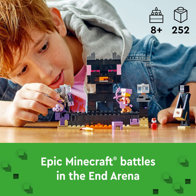 LEGO Minecraft The End Arena 21242, Player-vs-Player Battle Playset with Lava, Ender Dragon and Enderman Figures, Action Toys for Kids 8 Plus Years Old, Golden