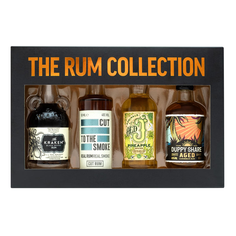 Spiced Rum Gift Set - Kraken Rum, Old J Pineapple Flavoured, Duppy Share Aged Rum, Cut Rum, Mini Alcohol Bottles x4 5cl - Rum Miniatures Birthday Gifts for Men, Dad Gifts, Drinks for Christmas