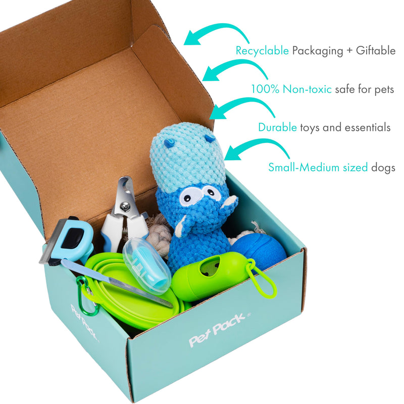 Pet Pack Dog Essentials Set - Puppy Starter Kit for New Owners, Fun Puppy Toys from 8 Weeks Small Dog | Ideal Puppy Essentials and Puppy Grooming Kit | Non-Aggressive chewers - Gift Guide