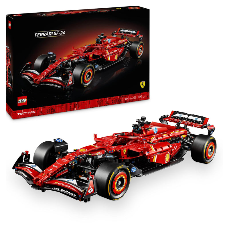 LEGO Technic Ferrari SF-24 F1 Car Model - Collectible Formula 1 Set with 1:8 Scale V6 Engine, Gear Box, Steering & DRS - Gift Idea for Adult & Teenage Racing Fans 42207