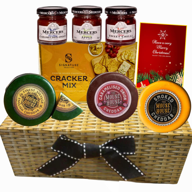 Cheese Hampers Gift Set - 3x Cheese Truckle Selection, Chutney, Cheese Crackers & Christmas Card - Cheese Gift Set, Cheeseboard Gift Set, Christmas Hamper, Cheese Hampers for Men, Cheese Selection Box - Gift Guide