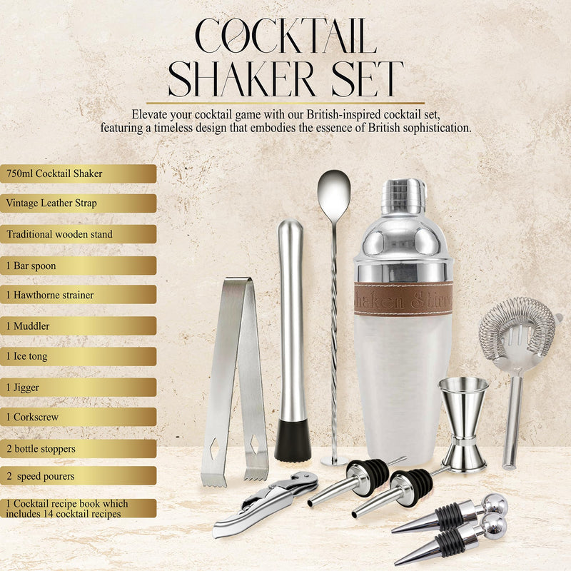 Shaken Stirred & Served® Cocktail Making Kit - Beautifully Presented Cocktail Shaker Set - Premium Cocktail Set with Cocktail Shaker and Bar Accessories - Cocktail Gift Set in a Beautiful Gift Box