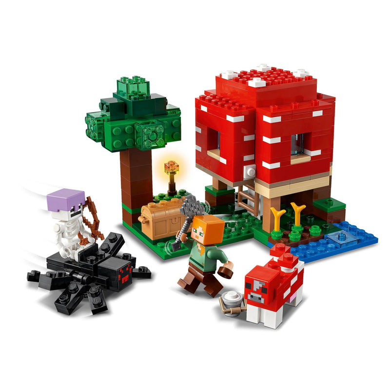 LEGO Minecraft The Mushroom House Set, Building Toy for Kids Age 8 plus, Gift Idea with Alex, Mooshroom & Spider Jockey Figures 21179