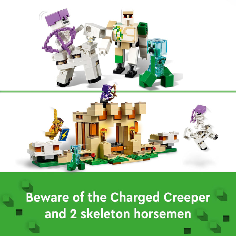 LEGO Minecraft The Iron Golem Fortress, Buildable Castle Toy which Transforms into Large Figure, with 7 Characters includ. Crystal Knight, Skeleton Horsemen and a Charged Creeper 21250