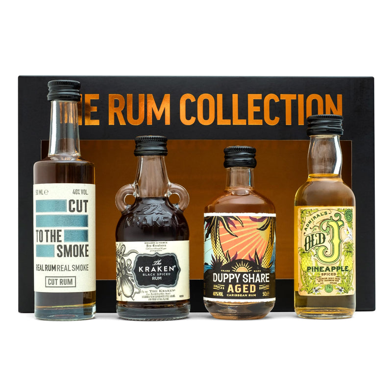 Spiced Rum Gift Set - Kraken Rum, Old J Pineapple Flavoured, Duppy Share Aged Rum, Cut Rum, Mini Alcohol Bottles x4 5cl - Rum Miniatures Birthday Gifts for Men, Dad Gifts, Drinks for Christmas