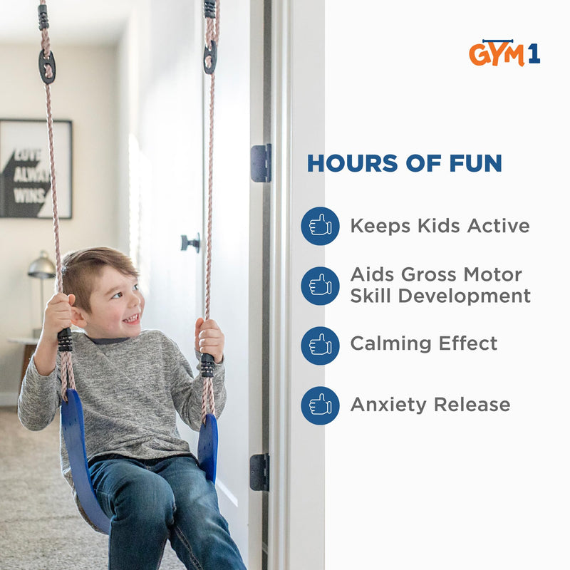 Gym1 6-Piece Doorway Gym for Kids, Includes Door Sensory Swing, Indoor Pull-Up Bar for Adults, Rings, Hanging Trapeze, Ladder & Knotted Rope, Holds Up to 300 Lbs