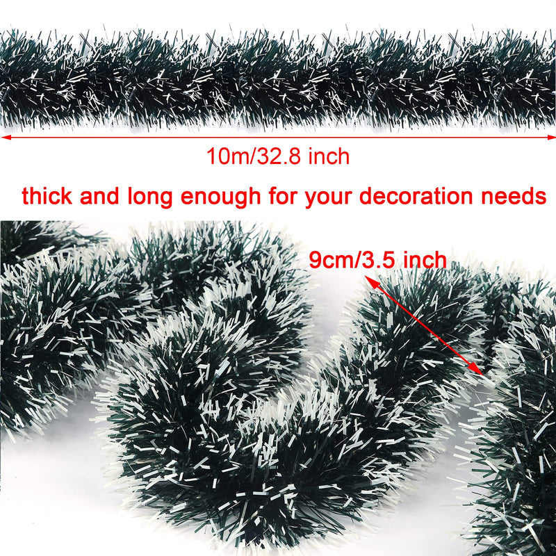 32.8 Feet Dark Green/White Tinsel Christmas Decorations, Chunky Metallic Shiny Garland Christmas Tree Hanging Decorations for Xmas Holiday Indoor Outdoor Party Decor - Gift Guide