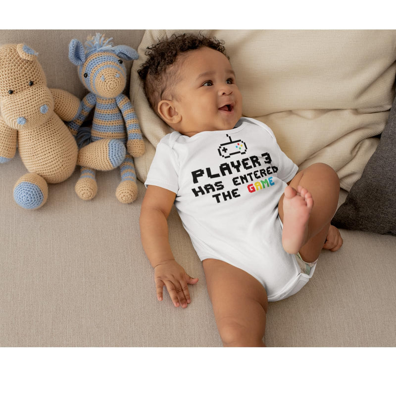 ART HUSTLE Player 3 Has Entered The Game Short Sleeve Bodysuit/Baby Grow For Baby Boy Or Girl (White, 0-3m) - Gift Guide