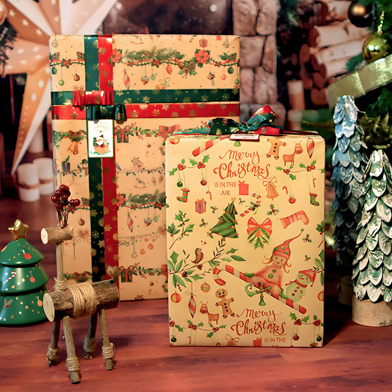 Christmas Wrapping Paper, 8 Sheets Cute Kraft Xmas Wrapping Paper Set with Tags Stickers and Paper Rope, Christmas Wrapping Papers for Gifts Arts Crafts Decorations, 50x70CM - Gift Guide