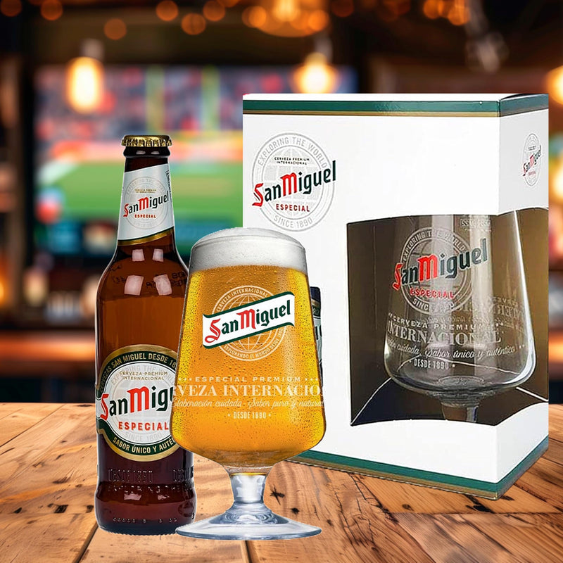 San Miguel Beer Gift Set - Official Branded 330ml Glass Bottle & Engraved Chalice Pint Glass Gifts for Him. Perfect Birthday Gifts for Men, Christmas Gifts for Stocking Fillers, Dad Gifts - Gift Guide