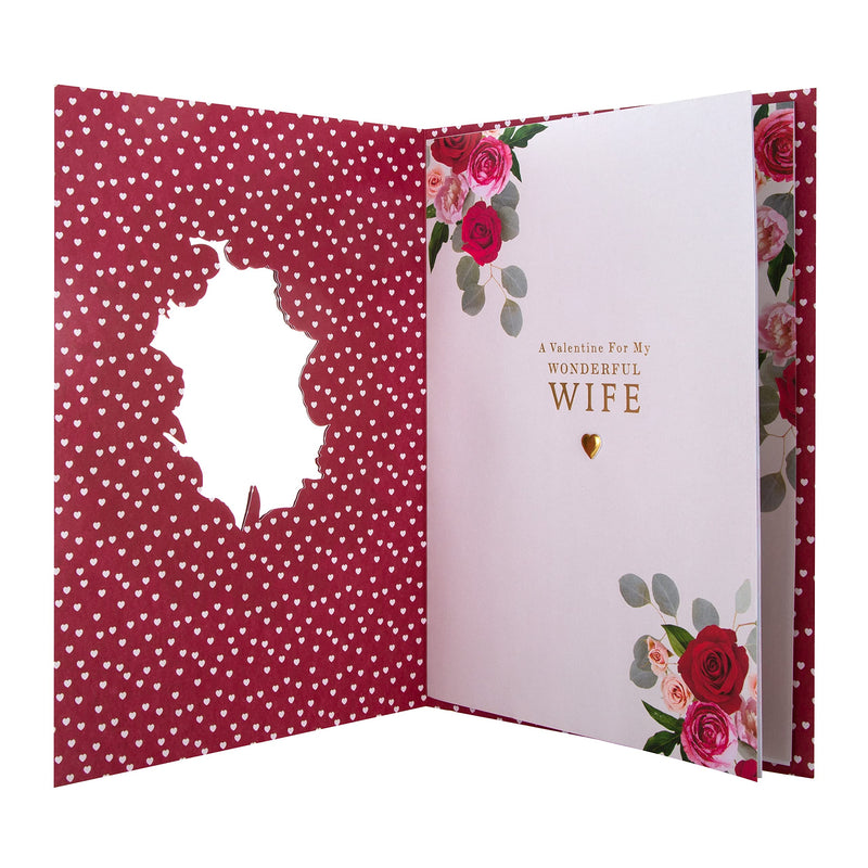 Hallmark Wife Valentines Card, Luxury Valentines Card, Traditional Floral Wreath Design, Boxed Valentines Day Card, White, Red