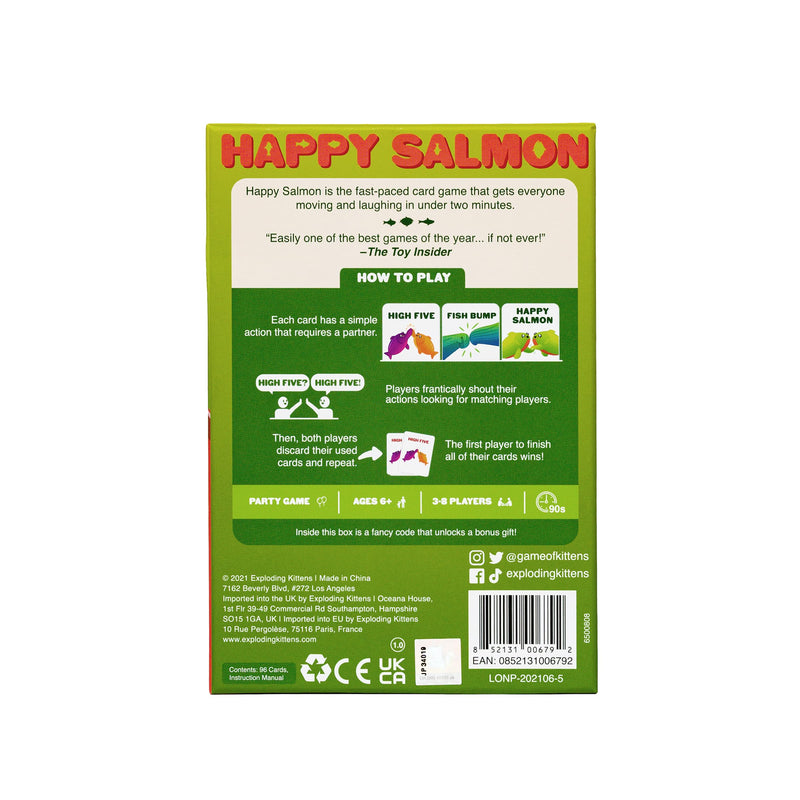 Happy Salmon by Exploding Kittens - 3-8 Players - Ages 6+ - 90 Second Rounds - Easy to Learn Quick Matching Card Game - Party Game, Family Game Night, Kid and Adult Card Game