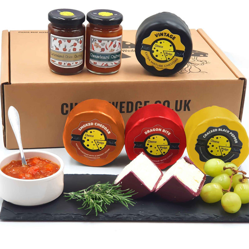 Premium Cheese Gift | Cheese & Chutney Gift Box | 4 Luxury Truckle Cheese Selection & 2 Artisan Chutneys - Gift Guide