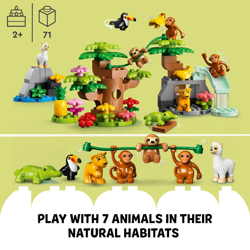 LEGO 10973 DUPLO Wild Animals of South America Set, Early Learning Toys for Toddlers, Girls & Boys Aged 2 Plus with 7 Toy Animal Figures & Jungle Playmat