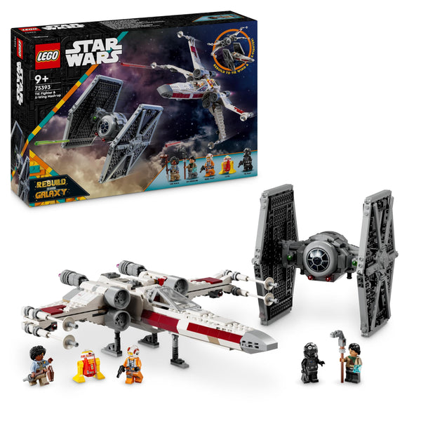 LEGO Star Wars TIE Fighter & X-Wing Mash-up Set, Starfighter Building Toy 9 Plus Year Old for Kids, Vehicles with 4 Minifigures and a Droid Figure, Creative Gift for Boys, Girls and Fans 75393