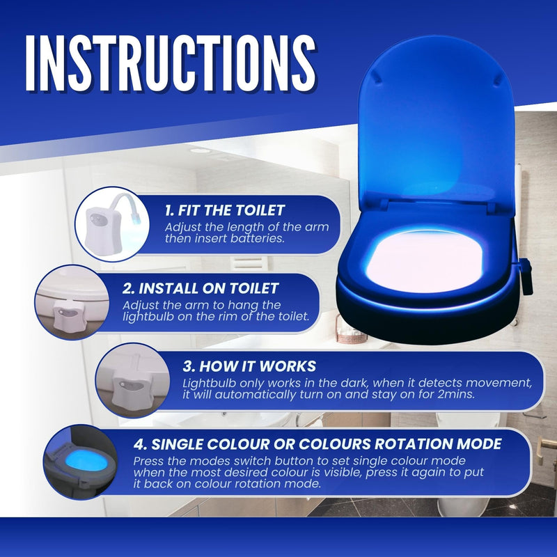 CUQOO Motion Sensor Toilet Night Light – 10 Colour LED | Hygienic, Battery Operated, Universal Fit | Easy Installation & Wide Angle Sensor | Smart New Home Gifts for Bathroom