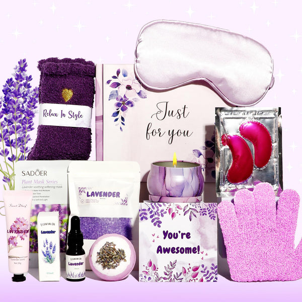 SABR Lavender Gift Set for Women (12 items) - Pamper Gifts for Women Birthday gifts for women Self Care Bath Sets gift for her Baby shower gifts leaving gifts Ladies gifts Thank you gifts for women